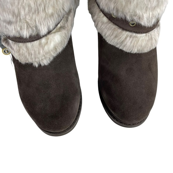 CATERPILLAR CAT BOISTEROUS FAUX FUR CAFE BROWN SUEDE WEDGE WINTER BOOTIES BOOTS - Picture 11 of 15